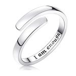 PATISORNA I am Enough Ring 925 Sterling Silver Encouragement Ring Twist Eternity Band Ring for Women Open Spiral Engraved Ring Size 8, 925 Sterling Silver,Platinum