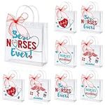 Hosuly 24 Pcs Nurse Clear Plastic Gift Bags with Handles Reusable Red Ribbon PVC Tote Bags Nursing Appreciation Gifts for Nurse Day Week Doctors Healthcare Hospital Worker Party 7.8 x 7.8 x 3.1 Inch