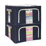 Chhogli 66 LTR Foldable Steel Frame Cloths Zip Organizer Bag and Oxford Fabric Storage Living Cover Boxes For Wardrobe Shelves Clothes, Sarees, Bed Sheet, Blanket (PACK OF 1- Multi-color and Design)