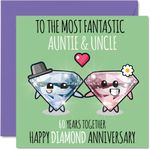 Cute Diamond Anniversary Card for Auntie & Uncle - 60 Years Together - Happy 60th Wedding Anniversary Cards for Uncle Aunt, 145mm x 145mm Greeting Cards for Sixtieth Anniversaries