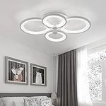 XEMQENER Modern LED Ceiling Light, Flush Mount Lighting Fixture with 4 White Rings, Acrylic Chandelier Lamp for Living Room, Bedroom, Lounge and Dinning Room, Cool White Light Only