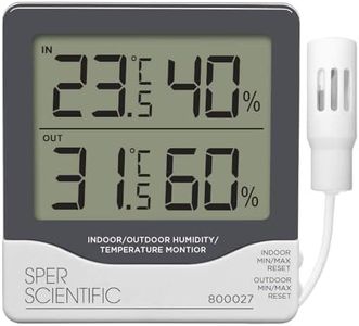 Sper Scientific Indoor/Outdoor Humidity and Temperature Monitor 800027 - Large LCD Display with Outdoor Sensor, Max/Min Memory for Home, Office, Greenhouse & Weather Station - 4 pc