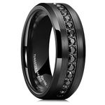 King Will GEM 8mm Black Men Women Tungsten Carbied Rings Wedding Bands Cubic Zirconia Eternity Ring CZ Inlaid Black 10