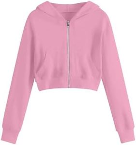 Anjikang Kids Sweatshirt Girls Cropped Zip Up Hoodies Lightweight Long Sleeve Hooded Sweatshirts Y2K Teen Girls Trendy Clothes Preppy Outfits Pink