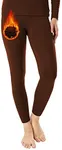 MANCYFIT Thermal Pants for Women Fleece Lined Leggings Underwear Soft Bottoms Brown Small