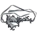 iMapo Masquerade Mask with White Rhinestones, Halloween Mardi Gras Masks for Women Lady - Black