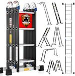 Bryner Ladder 7 in 1 Multi-Purpose Ladder Aluminium Extension Ladder 14Ft Folding Adjustable Telescoping Step Ladder Meet SGS EN 131 Standard Heavy Duty 330lbs Ladders