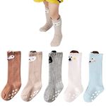 FedMois Unisex Baby Kids Knee High Long Socks Non Skid Infant Toddler Cotton Stocking Pack of 5, Baby boys, 1-3 years