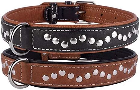 CollarDirect Studded Dog Collar Leather Pet Collars for Dogs Small Medium Large Puppy Soft Padded Brown Black (Black, Neck fit 17" - 19")