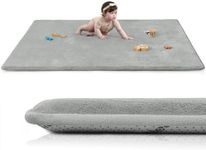 Huloo Sleep Baby Play Mat for Floor,1.3" Thick Elasti-Foam 50"×74" Playpen Mat for Tummy Time,Water Repellent Soft Coral Velvet for Toddler,Infant,Kids,Non-Slip Backing Safe for Crawling(Light Grey)