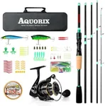 Fishing Rod Reel Combo, Spinning Rod with HE200 Spinning Reel, 5-Piece 6'11" Carbon & Fiberglass Pole, Stainless Steel Guides, Lure Fishing Gear for Freshwater Saltwater, Includes Line, Lures, Bag