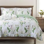 FADFAY Floral Duvet Cover Set Full Size 100% Cotton Green Botanical Comforter Cover Lavender Daisy Flower Leaf Pattern French Country Bedding Soft Breathable Ruffle Bed Covers 3 Pcs, Full