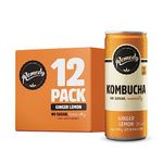 Remedy Raw Kombucha Tea - Sparkling Live Cultured Drink - Sugar Free Ginger Lemon - 250ml Can (12 Pack)