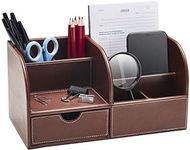 Gallaway Leather Desk Organizer - Office Stationery Storage Box Organizer, Holds Desk Supplies Like Business Card, Pen, Pencil Mobile Phone, Office Accessories