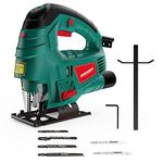 HYCHIKA Jigsaw, 800W Max Cutting Depth 110mm for Wood, 800-3000SPM Electric Jigsaw with Laser, 7 Variable Speeds, 0-3 Orbital Sets, Bevel Cutting: -45 ° to 45, 6 Blades