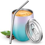 WOODFIB Reusable Coffee Cup, Insulated Travel Mug Vacuum Stainless Steel with Spill Proof Lid & Straw, Great for Hot & Cold Drinks - Coffee, Tea, Milk and Wine,12oz/340ml (Purple Green)