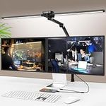 LGMCF Led Desk Lamp for Office Home, 24W Hand Wave Actived Double Head Desk Light Bar with USB & Type-C Charging Port, 5 Color Dimmable Eye-Caring Table Clamp Monitor Light for Study, Reading, Work