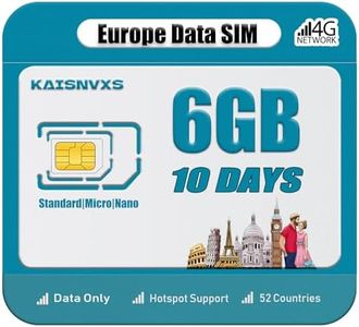 KAISNVXS Plug and Play Prepaid SIM Card for Europe Travel - 5G/4G LTE High Speed Data Network (No Low Speed) for 30 Days in 52 Countries,Hotspot Support,Data Use Only