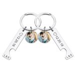 INBLUE Personalized Stainless Steel Couple Keychain Set for Women Engraved Name Date Heart Puzzle Keychain Photo Round Tag Cut-off Keychain with Name Meaningful Gift for Couple - A1