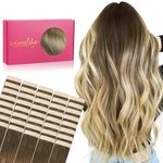 WENNALIFE Tape in Hair Extensions Human Hair 40pcs 60g 10 inch Ombre Walnut Brown to Ash Brown and Bleach Blonde Real Human Hair Extensions for Women Rallonge Cheveux Humain Naturel