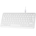 Qulose Bluetooth Wireless Keyboard, Mini Keyboard Rechargeable USB-C with Media Hotkeys, Ultra Slim Ergonomic, Compatible with Apple macOS/iOS/Windows/Android, UK Layout Compact-Silver