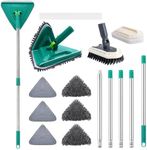 Ceuku Wall Cleaner Mop with Long Handle 85 Inches Baseboard Cleaner Tool Duster with 6 Replacement Pad and 2 Tile Tub Brush, Wall Mop for Cleaning Ceiling Window Tile Tub, Green