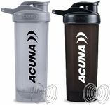 ACUNA Protein Shaker - 700ml (Pack Of 2) | Protein Powder Shaker Bottle With Mixer Ball For Smooth Shake, Leakproof Secure Flip Cap, Gym Shaker For Protein Shakes Ideal Workout Partner (Black-Grey)