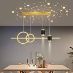 Modern LED Pendant Lamp Dining Table, Living Room Ceiling Lamp Chandelier Bedroom Height Adjustable Hanging Lamp Ring Design Hanging Lamp for Kitchen Office Study Pendant Lamp (Gold)