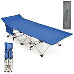 GiantexUK Folding Camping Cot, Extra Wide Sturdy Camp Bed with Carry Bag and Side Storage Pocket, Portable Camping Lounger Bed for Travel, Beach, Hiking & Office (Blue)