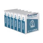 EasyView Premium Angled D-Ring 3-Inch Binders with Clear-View Covers, Customizable 3-Ring Binders for School, Office, or Home, Pack of 6, White