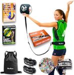 (Black&White Volleyball Training Kit) - Volleyball Training Equipment - 1 Ball Rebounder for Solo Practise Your Serve And Spike +2 Setting Trainer Straps For a Proper Hand Placement +1 Drawstring Backpack +1 Handmade Bracelet Gift +1 eBook