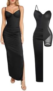 Popilush V Neck Cocktail Dresses Women Shapewear Dress Adjustable Maxi Dress Tummy Control Party Dress Black S