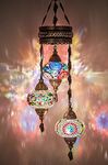 DEMMEX Turkish Moroccan Mosaic Hardwired Chandelier Light Ceiling Hanging Lamp Pendant Fixture Lighting, 3 Big Globes (Hardwired)