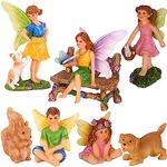 Mood Lab Fairy Garden - Miniature Fairies Figurines with Animals - Statues & Accessories Decor Set of 8 pcs