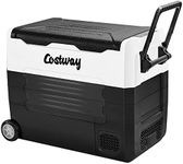 COSTWAY Car Refrigerator with Wheels, 58-Quart Dual-zone Electric Cooler with 12V/24V DC, 100-240V AC, -4°F To 50°F, Portable Handle RV Fridge Freezer for Home Camping Traveling Truck Vehicles, Black