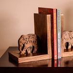 ExclusiveLane 'Engraved Elephant' Wooden Book Ends for Shelf (Sheesham Wood) | Bookends for Heavy Books Shelf for Home Book Stand Book Ends for Table Book Holder Book Stopper Book Ends Wooden