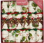 Robin Reed 6 x 12 Luxury Christmas Crackers - Classic Holly with bells - handmade 6062