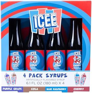 ICEE 4 Pack Slushie Syrups. Genuine ICEE Shaved Ice Snow Cone Syrups including Purple Grape, Cola, Blue Raspberry and Cherry Flavors. 4 x 6.1floz. Perfect For Snow Cones, Slushies, Sodas & Ice Pops.