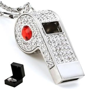 Little Syohe Silver Bling Rhinestone Whistle Necklace, Metal Loud Whistle with Chain, Decorative& Practical Accesory for Referees, Coaches, Teachers - Gift Box Included(Red Crystal)