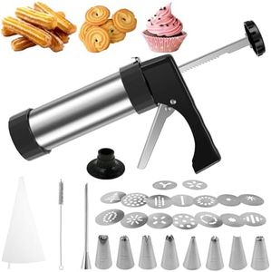 Churro Maker Machine, Stainless Steel Churro Press Machine, Cookie Press Gun, Household Churro Maker Kit with 8 Piping Nozzles 16 Cookie Discs, Churros Gun Kit for Cake DIY Decorations