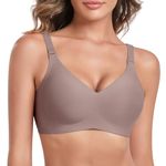 MOEOZLLO Ultra Soft Bras for Women No Underwire Wireless Bras V Neck T-Shirt Bra Sleep Bralette with Extra Bra Extender Grayish Brown-M