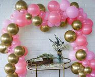 Party Propz Happy Birthday Balloon Garland Decoration- 62pcs Pack Pink and Gold Balloons Arch Kit For Girls,Kids, Baby, Wife Bday Decor Items material Rubber