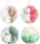 4 PCS Multicolor Bath Shower Sponge Loofahs Mesh Brush Shower Pouf Balls, Shower Puff Meshes, Double Colors Large Shower Cloth, Body Soft Scrubber Exfoliating Bath Sponge Set for Women Men Children