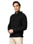 TYSORT Men High Neck Zipper Full Sleeve Waffle Knitted Winter Sweater,Waffle Knit Sweater for Men Black