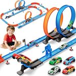 ‌Slot Car Race Track Sets with 360° Thrill Loops & 4 High-Speed Cars, 64 Pcs Large Flexible Racing Track for Kids Ages 3-5 4-8 8-12, Race Car Toys Gift for Boys Girls Birthday Christmas
