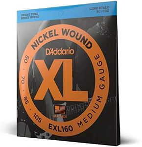 D'Addario Bass Guitar Strings - XL Nickel Bass Strings - EXL160 - Perfect Intonation, Consistent Feel, Powerful Durability - For 4 String Bass Guitars - 50-105 Medium, Long Scale