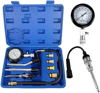 Engine Compression Tester Kit with Spark Plug Tester, 300 PSI Gauge, Flexible Hose, Straight & Curved Rubber Cone Adapters, Brass Thread Adapters for Car Motorcycle Small Gas Engines (Blue)