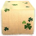 DII 14x74-Inch Jute/Burlap Table Runner, Green Shamrock Clover-Perfect for St. Patrick's Day, Spring, Dinner Parties, or Everyday Use