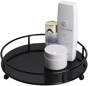 Jewelry Tray Perfume Display Organizer Bathroom Storage Vanity Tray Tabletop Display for Cosmetic, Candle, Jewelries, 8" Round Black, Small