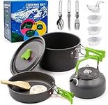 Camping Cookware Kit, Camping Cookware Set Outdoor Cooking Pot Pan Kettle Lightweight Camping Accessories Backpacking Hiking Gear for 2 to 3 People Picnic,Travel(Green)